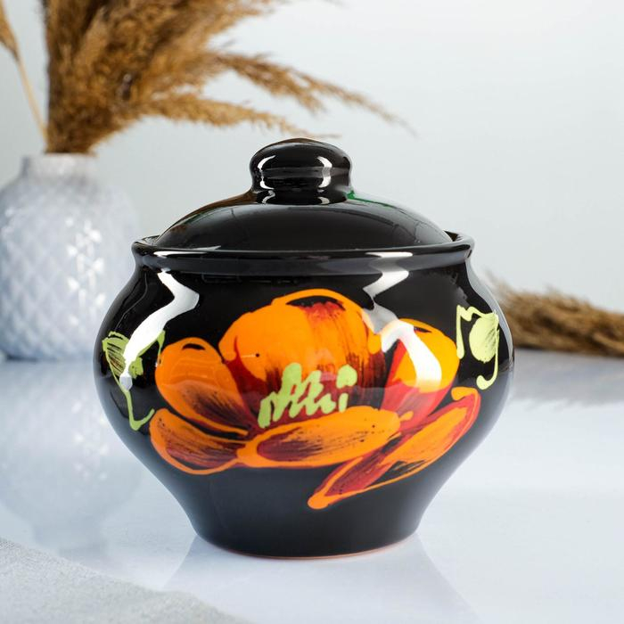 Набор горшков  Набор горшков "Подарочный" 4х0,5л / 34,5х24,5см, мак на черном