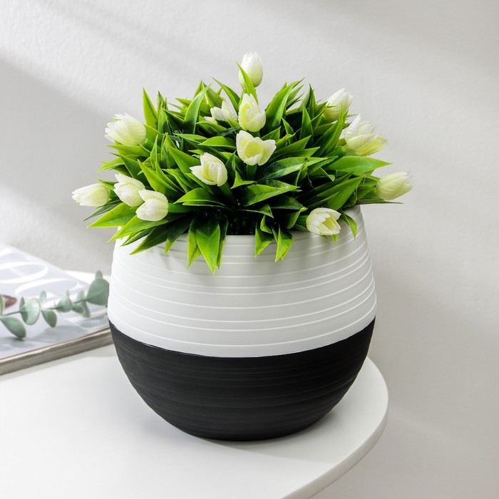 Горшок для цветов с поддоном «Дуэт», 1,5 л, пластиковый, чёрно-белый Горшок для цветов с поддоном «Дуэт», 1,5 л, пластиковый, чёрно-белый