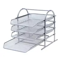 Лоток для бумаг горизонтальный, металлическая сетка, 4 отделения, серый