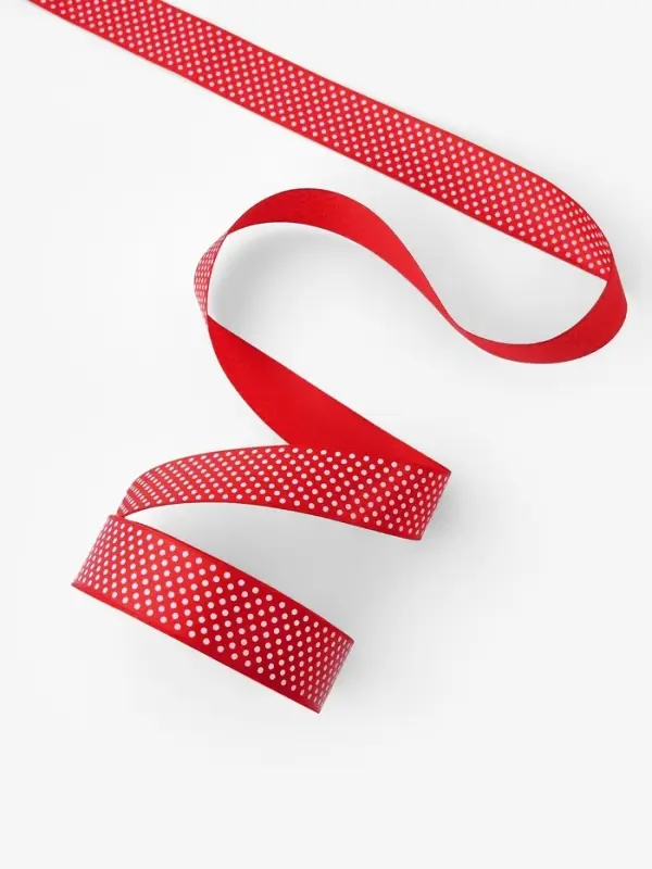 Лента атласная &laquo;Горошек&raquo;, 25 мм, 23&plusmn;1 м, красная №026