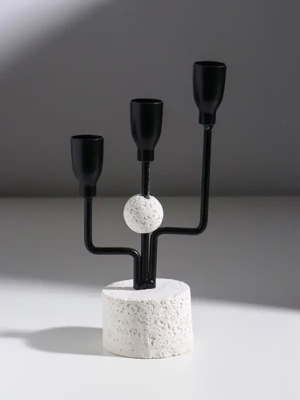 Подсвечник металл, бетон  Подсвечник металл, бетон "Трезубец" d=2 см чёрный 12х6,8х26,23 см