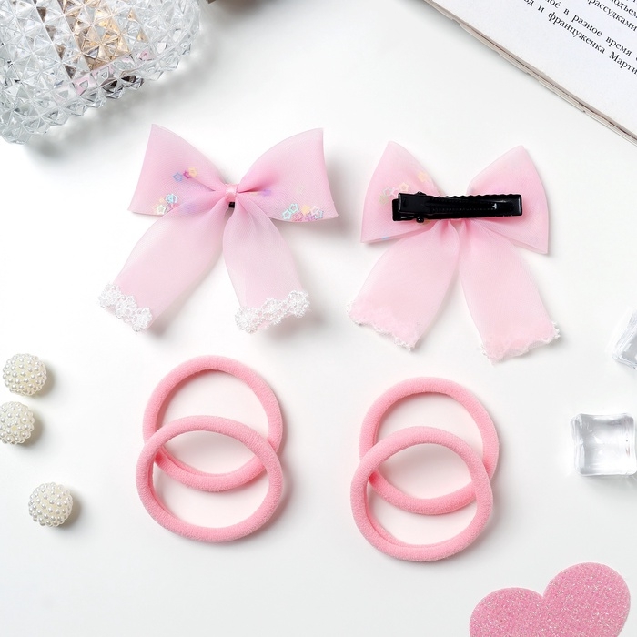 Набор для волос Набор для волос "Кокетка" (4 резинки 4 см, 2 зажима 6,5 см) кружева, розовый