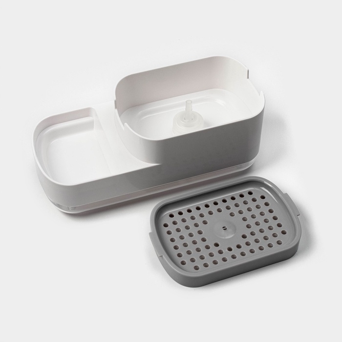 Дозатор для моющего средства с подставкой для губки Raccoon, 550 мл, губка в комплекте, цвет белый Дозатор для моющего средства с подставкой для губки Raccoon, 550 мл, губка в комплекте, цвет белый