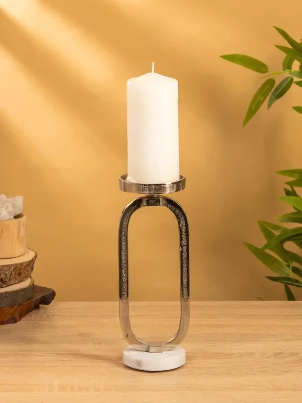 Подсвечник  Подсвечник "Эллипс" 9х8,5х24,5 см, d 7,5 см, алюминий, мрамор