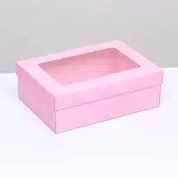 Коробка подарочная складная, упаковка, крышка - дно, с окном, розовая, 24&times;17&times;8 см