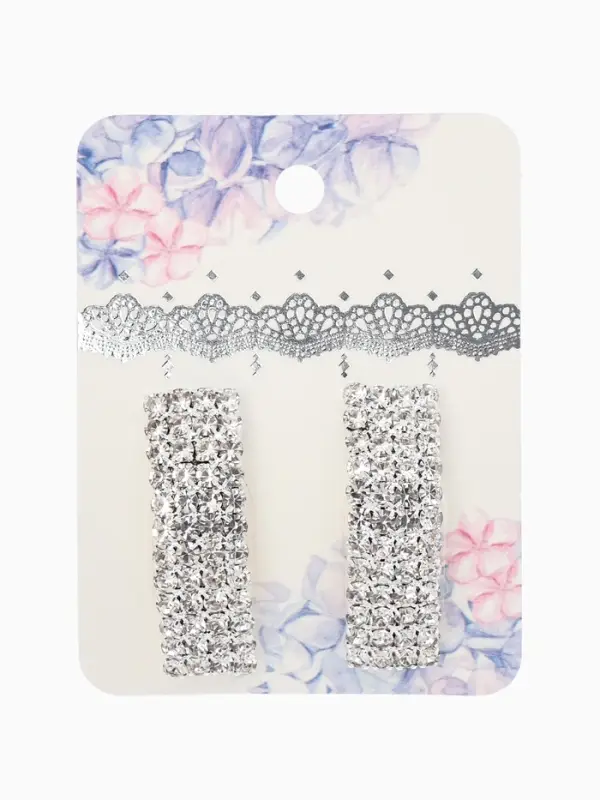 Серьги со стразами "Прямоугольник" 30*9мм, цвет белый в серебре