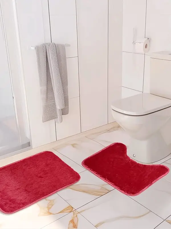 Коврики для ванной и туалета Доляна &laquo;Пушистик&raquo;, 2 шт., 38&times;40 см, 40&times;60 см, бордовые