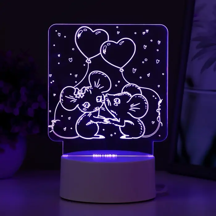 Светильник 3D RISALUX &laquo;Мышата&raquo;, LED-ночник, RGB, от сети, 11.2&times;9.5&times;12.6 см