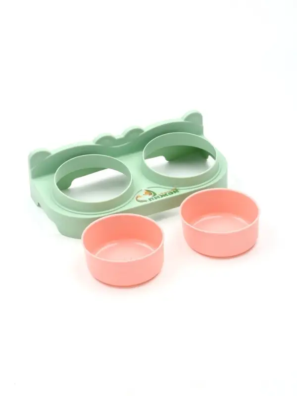 Миска двойная, 2&times;200 мл, 30&times;15.5&times;9 см, пластик, зелёная