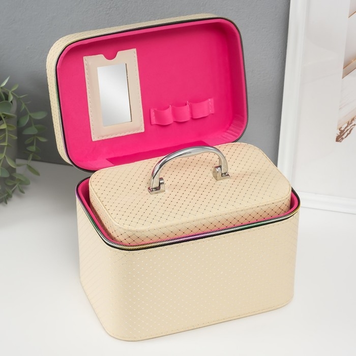 Шкатулка кожзам с зеркалом Шкатулка кожзам с зеркалом "Ромбы" сливки набор 3 шт 19х10,5х10,5 21х13х14 15х23х17 см