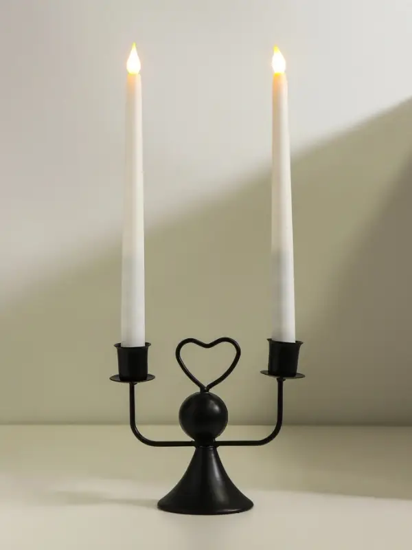 Подсвечник металл, дерево на 2 свечи  Подсвечник металл, дерево на 2 свечи "Сердечко" d=2,5 см чёрный 14х7х12 см
