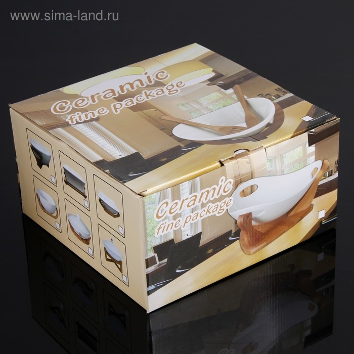 Салатник керамический «Эстет», 2 л, на деревянной подставке Салатник керамический «Эстет», 2 л, на деревянной подставке