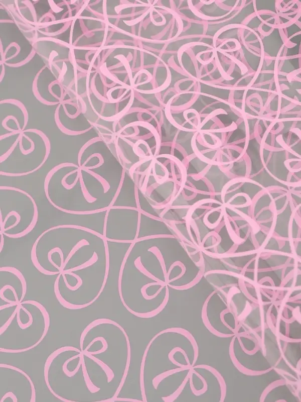 Пленка для цветов "Бантики", розовая, 0,6 х 9.3&plusmn;5% м, 40 мкм, 200 гр