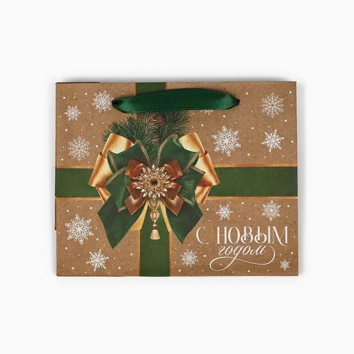 Пакет подарочный новогодний крафтовый «Новогодний бант», S 15 х 12 х 5.5 см Пакет подарочный новогодний крафтовый «Новогодний бант», S 15 х 12 х 5.5 см