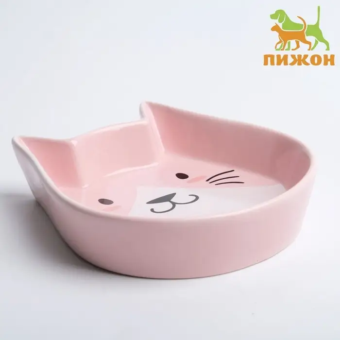 Миска &laquo;Голова кота&raquo;, 200 мл, 15&times;13&times;3 см, керамика, розовая
