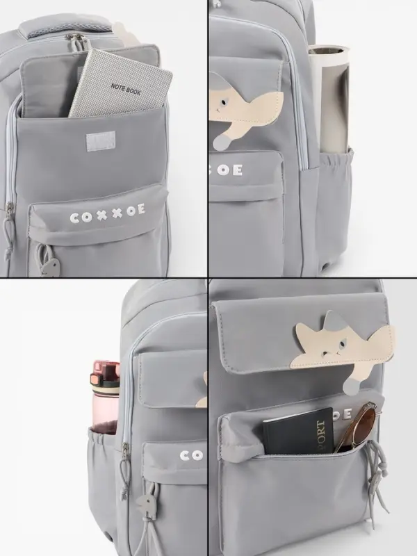 Рюкзак школьный, &laquo;Уставший кот&raquo;, 5 карманов, 2 отделения, 31&times;13.5&times;45 см, серый