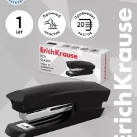 Степлер канцелярский № 10 ErichKrause ECO, до 20 листов, встроенный антистеплер, чёрный