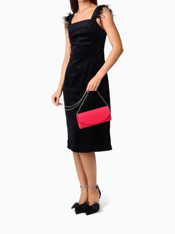 Сумка-клатч женская вечерняя на магните, на длинной цепочке, однотонная, фуксия