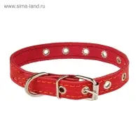 Ошейник кожаный однослойный безразмерный, 45&times;2 см, ОШ 18-39 см, красный