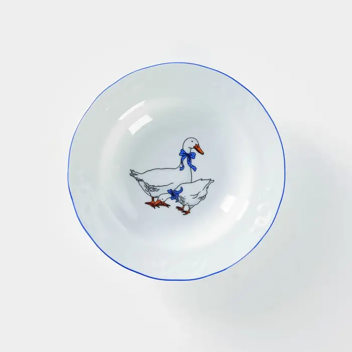 Тарелка глубокая Добрушский завод &laquo;Гуси&raquo;, 250 мл, d=20 см, фарфор, белая деколь МИКС