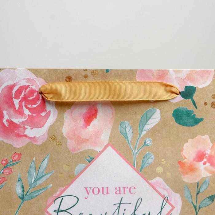 Пакет подарочный крафтовый горизонтальный, упаковка, «You are beautiful», ML 27 х 23 х 11,5 см Пакет подарочный крафтовый горизонтальный, упаковка, «You are beautiful», ML 27 х 23 х 11,5 см