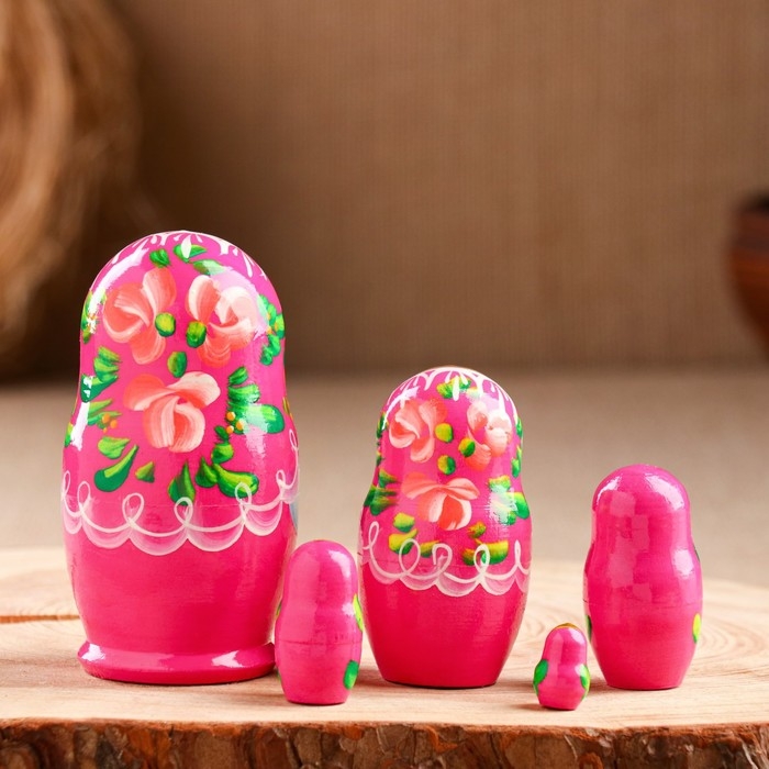 Матрёшка «Розочки»,  розовое платье, 5 кукольная, 10 см Матрёшка «Розочки»,  розовое платье, 5 кукольная, 10 см