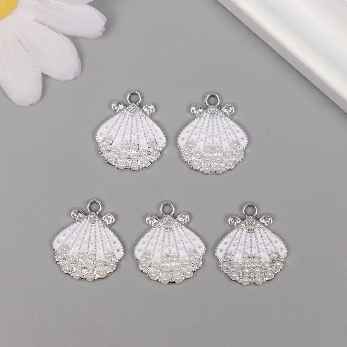 Декор для творчества металл, стразы "Ракушка" серебро 2,1х1,8х0,3 см