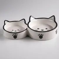Миска двойная &laquo;Кошачье семейство&raquo;, 40/60 мл, 19&times;10.5&times;3.5 см, керамика, белая, чёрная