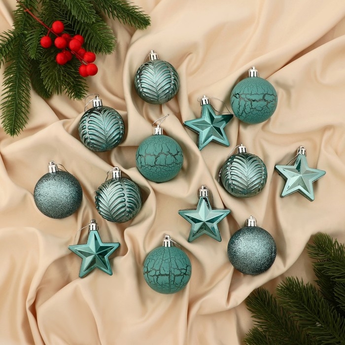 Набор украшений пластик 13 шт Набор украшений пластик 13 шт "Мелодия" звезда, 6 см, зелёный