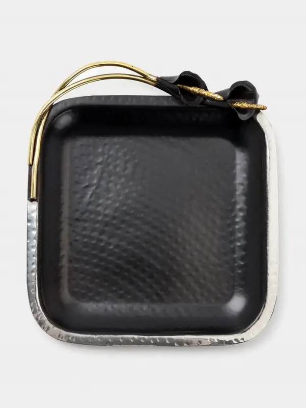 Блюдо сервировочное квадратное &laquo;Чёрные каллы&raquo;, 22&times;24&times;4 см, нержавеющая сталь, чёрное с золотом