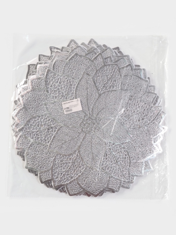 Салфетка сервировочная на стол &laquo;Цветок&raquo;, d=43 см, цвет серебряный