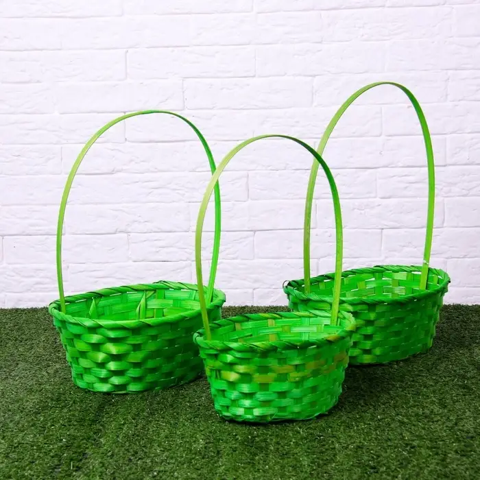 Корзина плетёная для хранения, бамбуковая, зелёная, набор 3 шт.