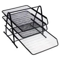 Лоток для бумаг горизонтальный, металлическая сетка, 3 отделения, чёрный