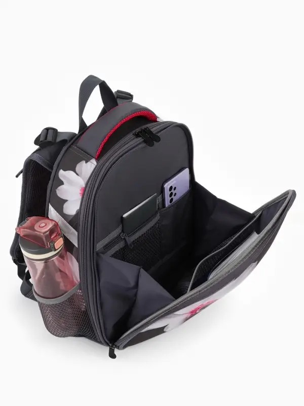 Рюкзак школьный для девочки &laquo;Котёнок с цветочком&raquo;, Stavia, эргономичная спинка, 30&times;16&times;38 см, серый