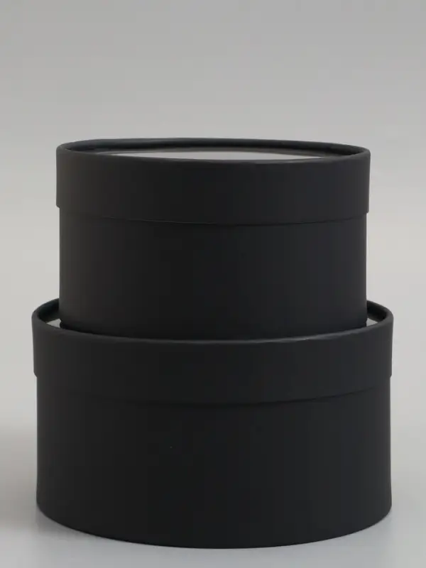 Набор подарочных коробок 2 в 1 круглых, черная, с окном, 21&times;11 - 18&times;10 см
