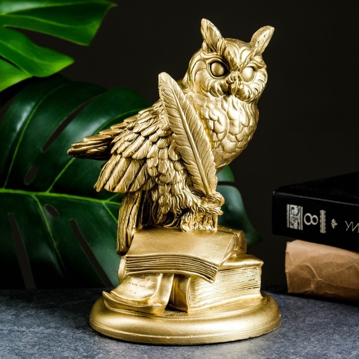 Фигура Фигура "Филин на книгах большой" золото, 21х14х13см