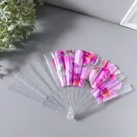 Веер складной пластик &laquo;Орхидея розовая&raquo;, блеск, 23 см