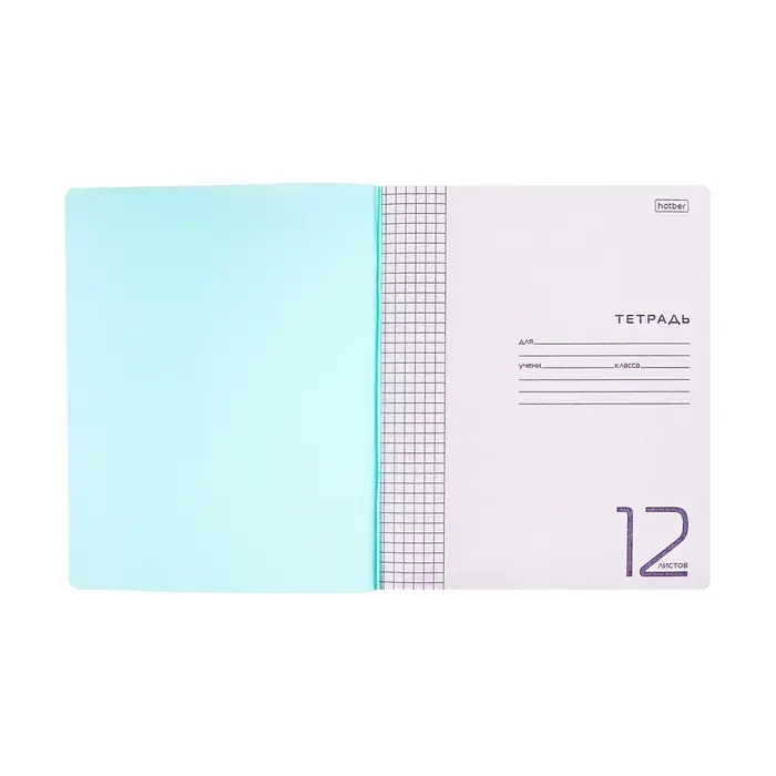 Тетрадь 12 листов в клетку, обложка пластиковая, зеленая