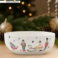 Салатник новогодний Доляна &laquo;Сказочный бал.Щелкунчик&raquo;, 580 мл, 15.5&times;6 см, доломит, белый