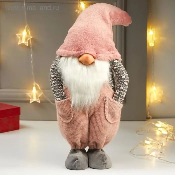 Кукла интерьерная Кукла интерьерная "Дедушка в розовом колпаке и комбинезоне" 57х16х22 см