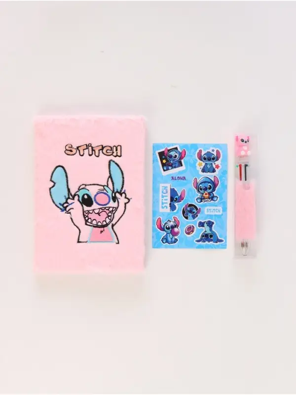 Пушистый блокнот и ручка многоцветная Стич, розовый Пушистый блокнот и ручка многоцветная Стич, розовый