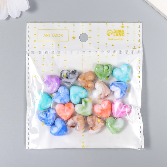 Бусины для творчества пластик Бусины для творчества пластик "Сердца мрамор" цветные 20 гр 1,6х1,5х0,7 см