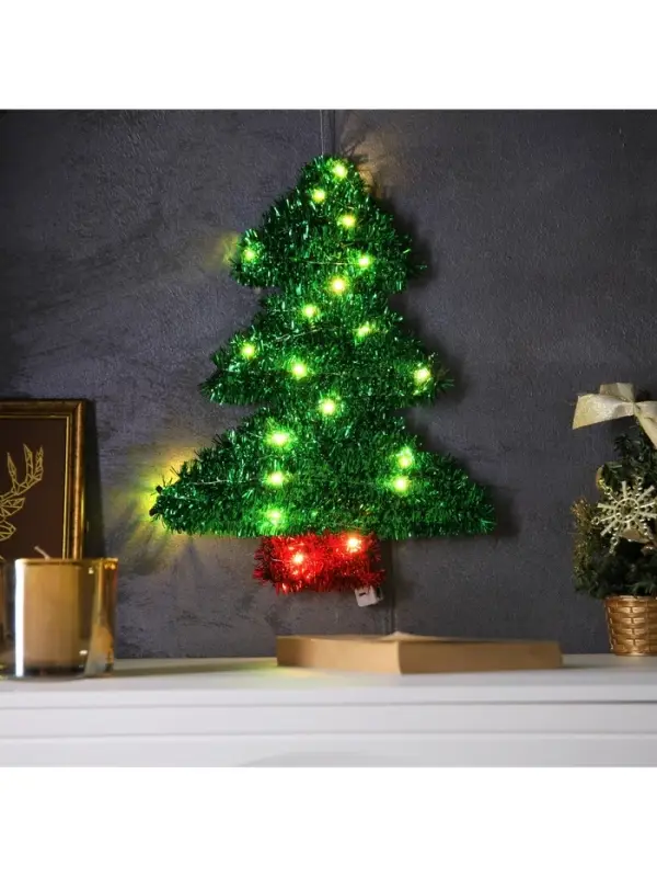 Светодиодная фигура из мишуры &laquo;Елочка зеленая&raquo; 36&times;28 см, 20 LED, батарейки AG10&times;3 (в комплекте), свечение тёплое белое