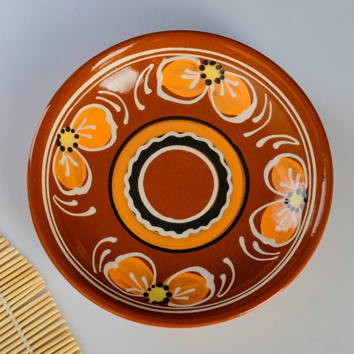 Набор для блинов 7 предметов: 1 шт. блинница, 6 шт. тарелок, с росписью, персик Набор для блинов 7 предметов: 1 шт. блинница, 6 шт. тарелок, с росписью, персик