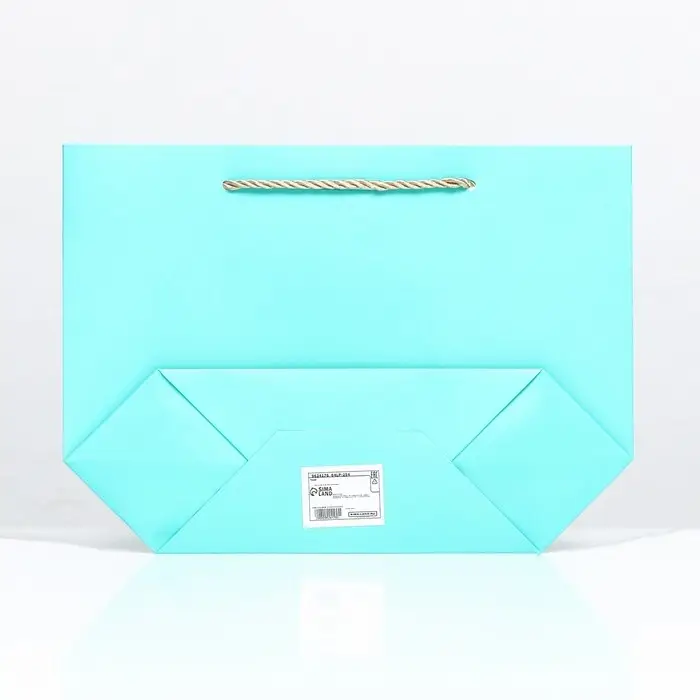 Пакет подарочный с лентой 19×20×9 см «Бирюзовый» Пакет подарочный с лентой 19×20×9 см «Бирюзовый»