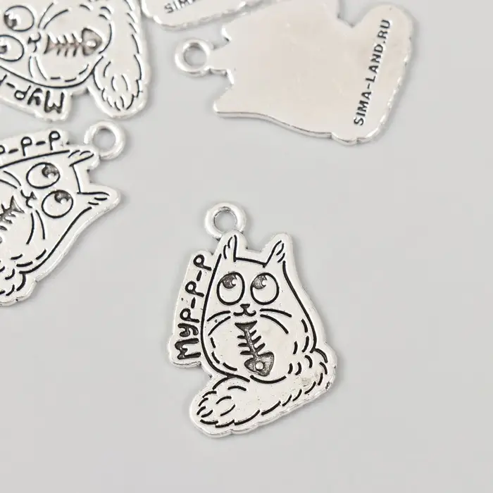 Металлический элемент, декоративная подвеска «Арт Узор. Котёнок со скелетом рыбки: Мур-р-р», 1.8×2.5 см