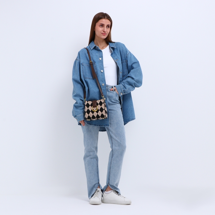 Кросс-боди на молнии, длинный ремень, цвет бежевый/коричневый Кросс-боди на молнии, длинный ремень, цвет бежевый/коричневый