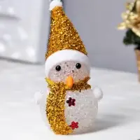 Ёлочная игрушка &laquo;Золотистый снеговичок&raquo;, 8 см, 1 LED, от батареек AG13&times;3, свечение мульти (RGB)