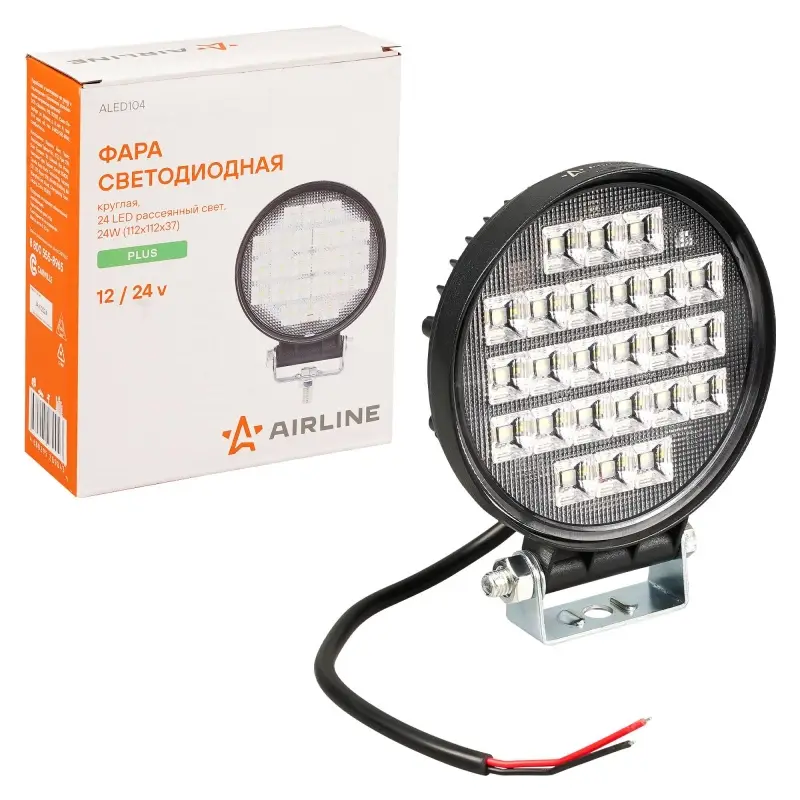Фара светодиод. круглая, 24LED, ближний свет, 24Вт, 112х112х37мм, 12/24В, PLUS