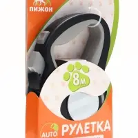 Рулетка &laquo;Пижон&raquo;, 8 м, до 40 кг, трос, светоотражающая, прорезиненная ручка, серая